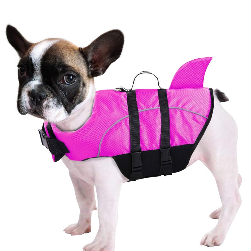 Queenmore Ripstop Dog Life Jacket Shark Life Vest for Dogs, Safety Lifesaver with High Buoyancy and Lift Handle for Small and Medium Breedsï¼ˆRose Red Mï¼‰ - Image 1